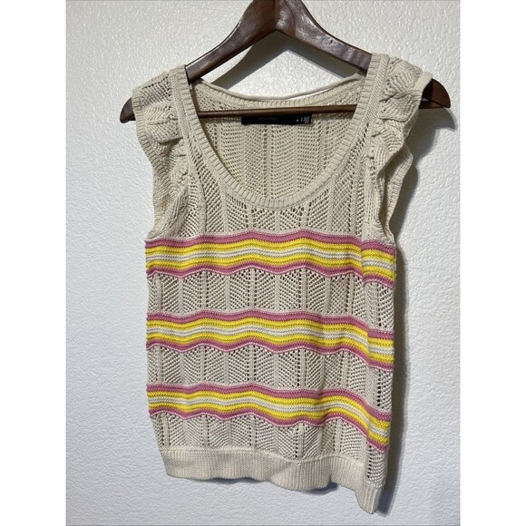 Vero Moda Mina Y2K Crochet Knit Yellow Pink Sleeveless Tank Flutter Top Boho M - Picture 1 of 7